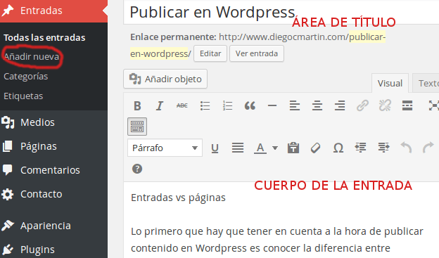 Añadir entrada WordPress