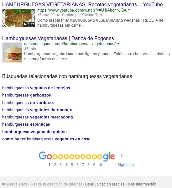 Parte inferior SERP hamburguesa vegetariana en Google