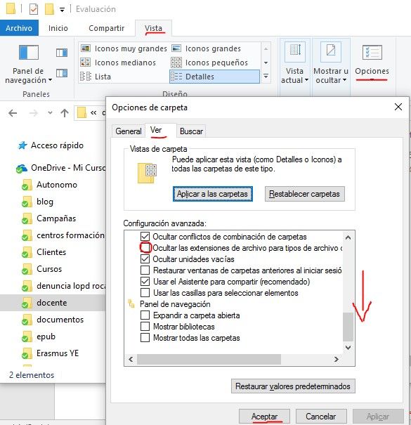 Mostrar extensiones de archivo en Windows