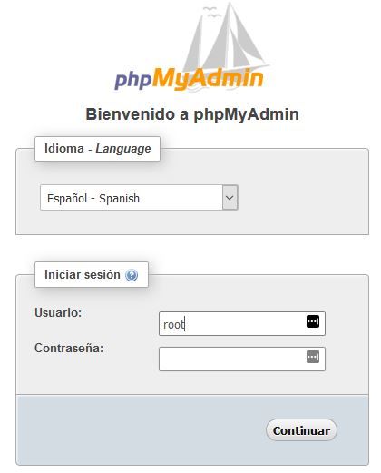 Acceso a PHPMyAdmin en Wamp server