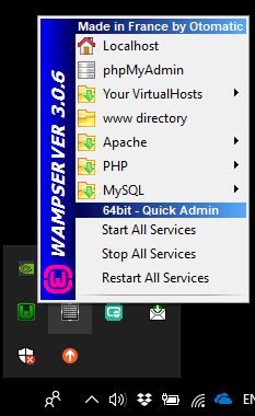 Icono de Wamp server en el área de notificación de Windows 10